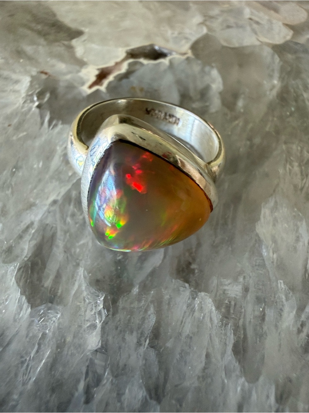 Sterling Silver Triangle Opal Statement Ring - Iridescent Fire - Picture 4 of 12